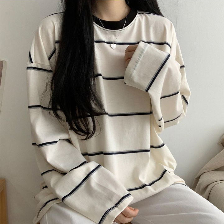 Long Sleeve Striped Loose Shirt