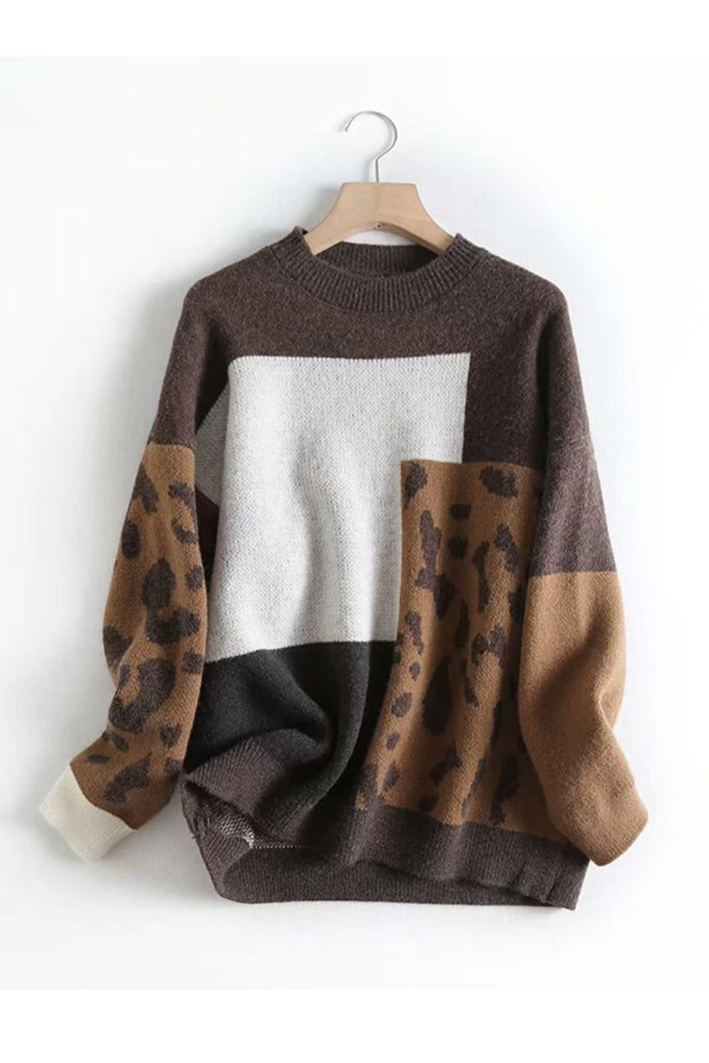 VIntage Leopard Pattern Knitted Brown Sweater