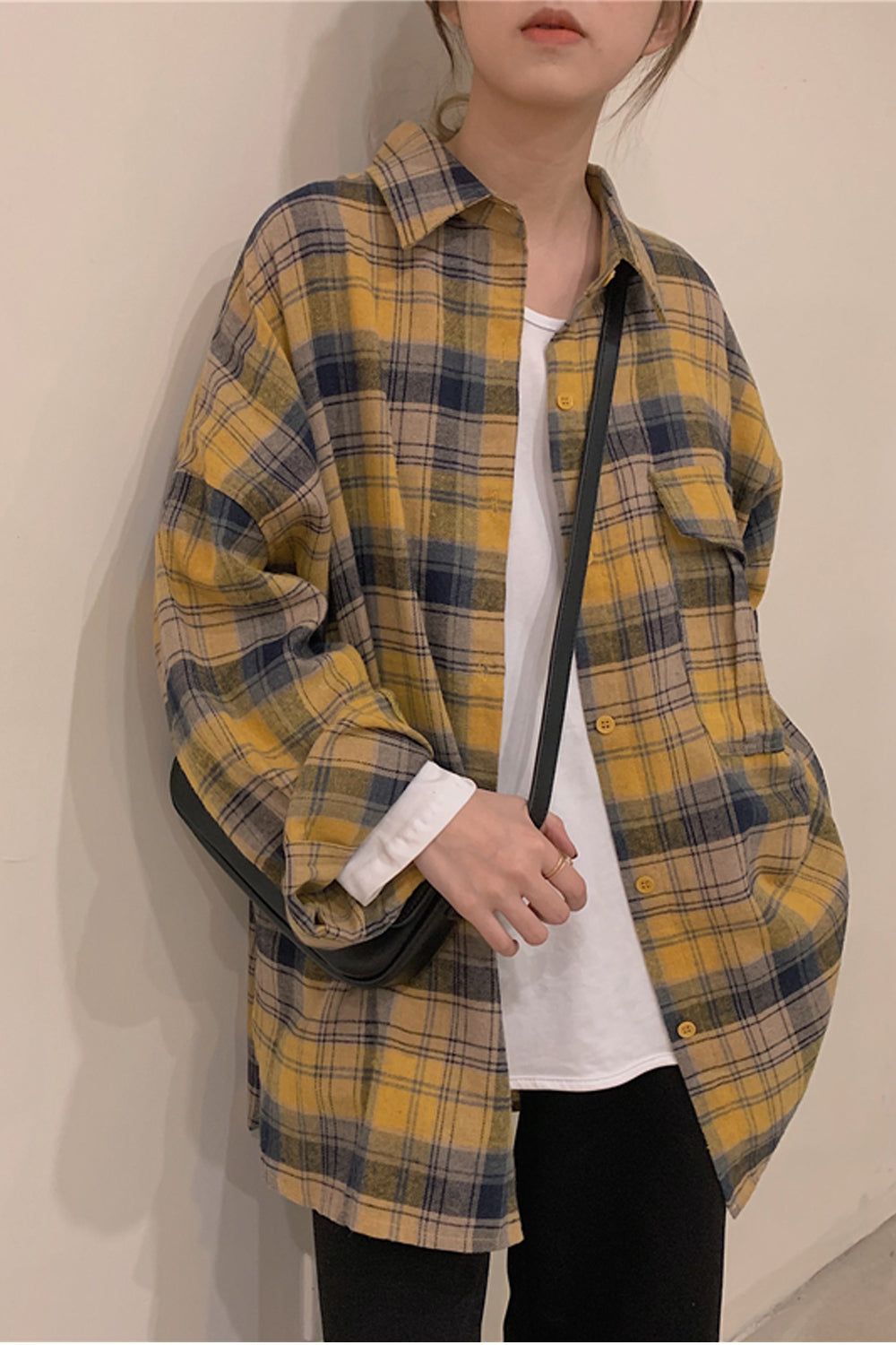 Long Sleeve Cute Plaid Colors Blouse Shirt