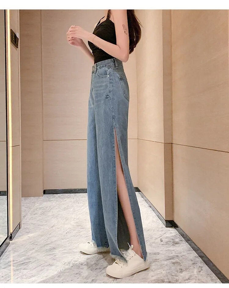 Side Split Wide Leg Loose Jeans Pants