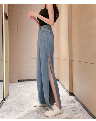 Side Split Wide Leg Loose Jeans Pants