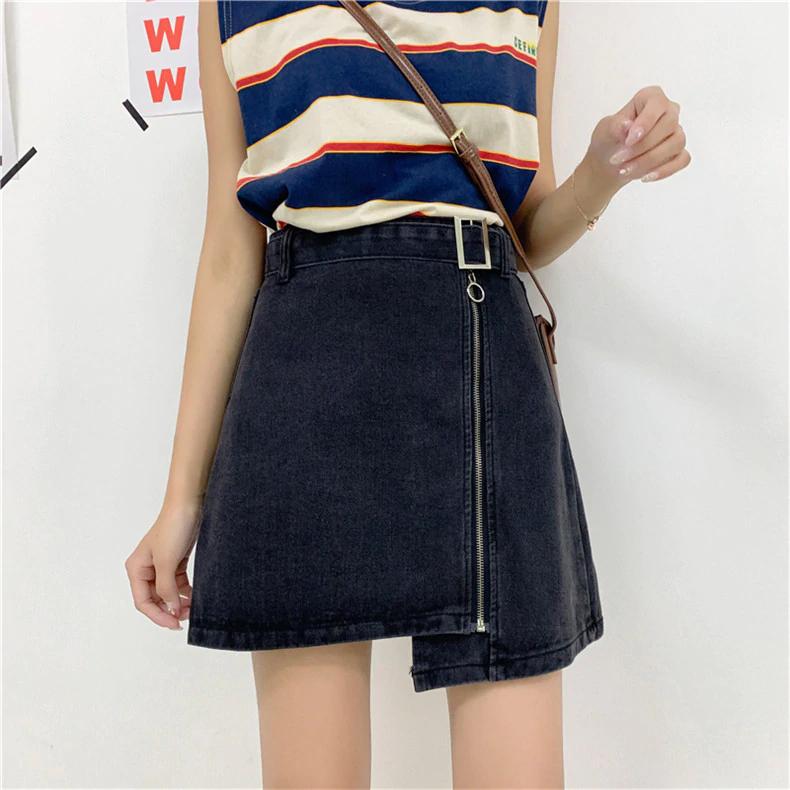 High Waist Zipper Jeans Skirt