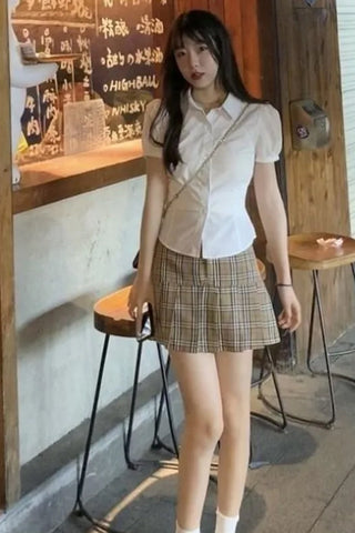 Puff Sleeve Turn Down Collar Blouse Shirt