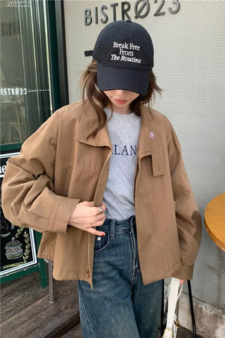 Solid Stand Collar Style Button Basic Coat Jacket