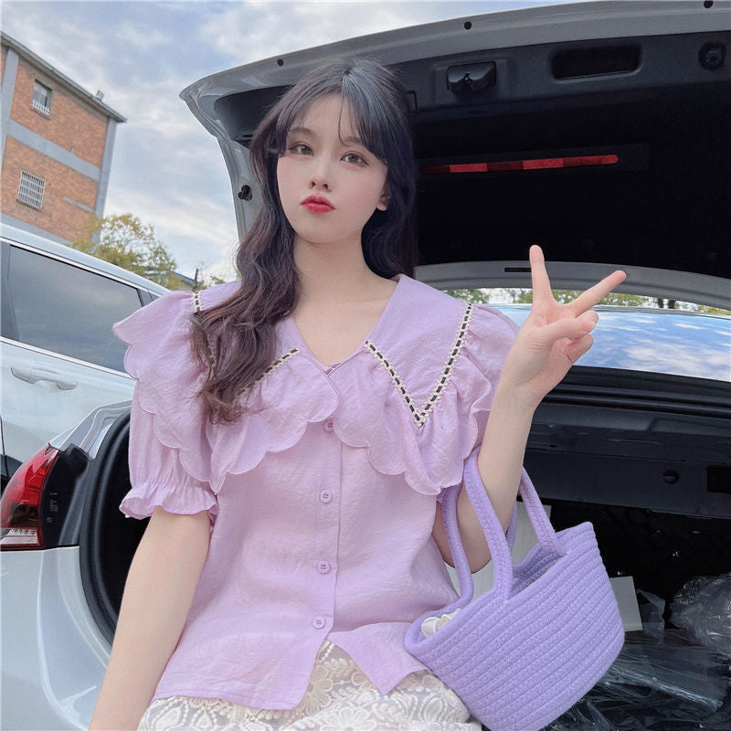Puff Sleeve Cute Peter Pan Collar Shirt