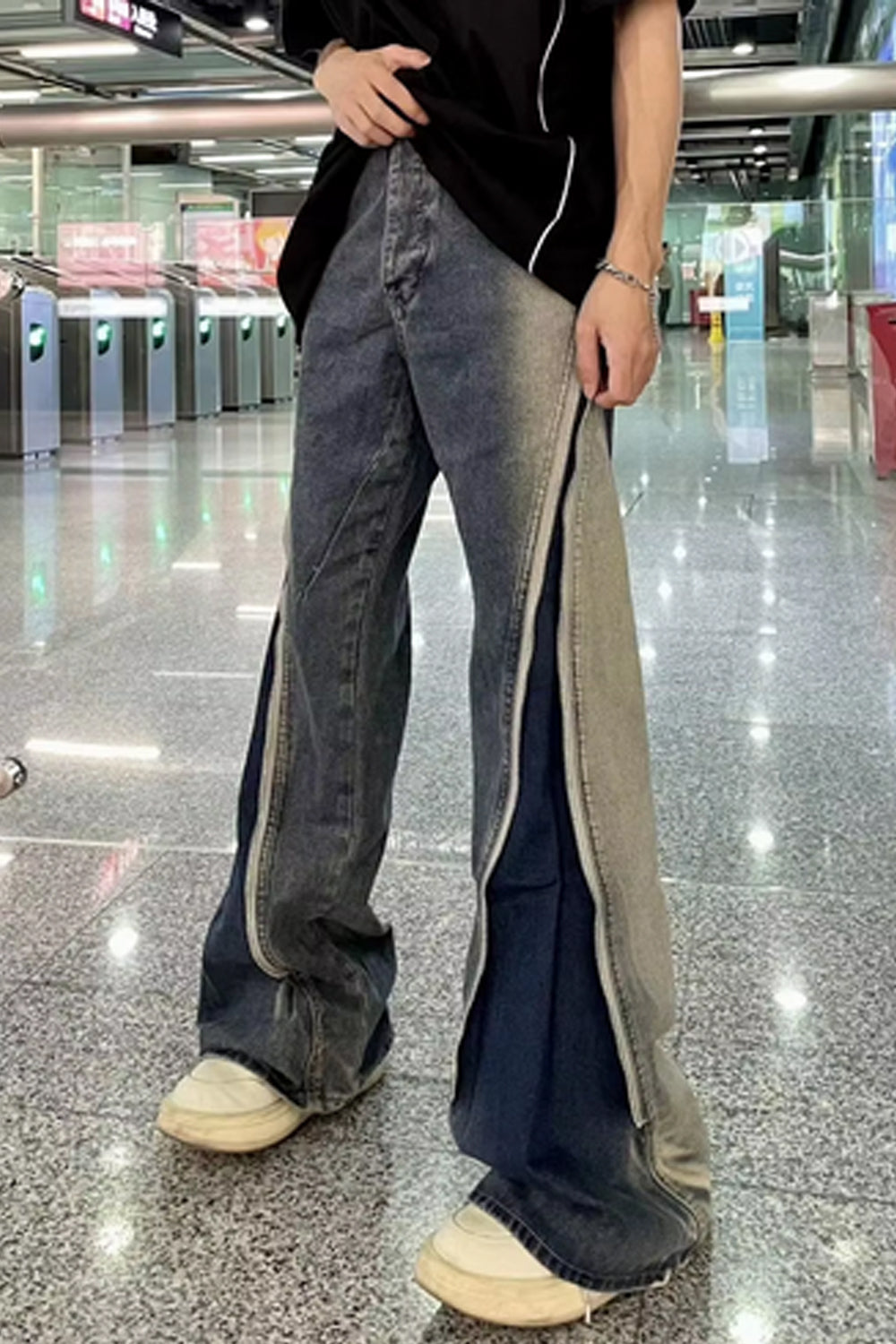 High Waist Personalized Zipper Design Washed Jeans Pants