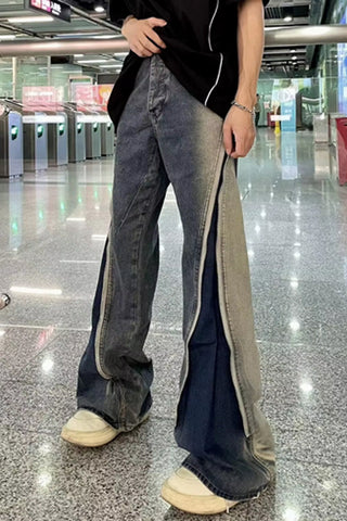 High Waist Personalized Zipper Design Washed Jeans Pants