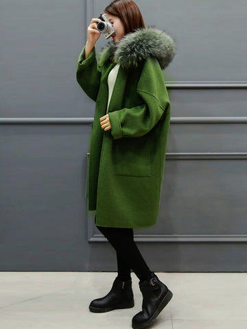 Green Long Coat Winter Faux Fur