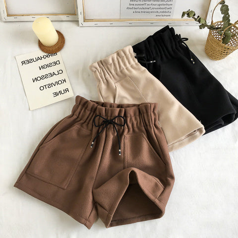 Wide Leg Woolen Casual Office Shorts