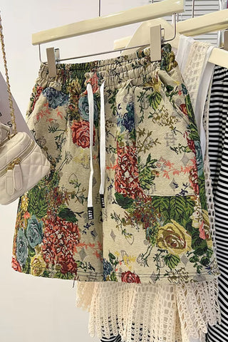 High Waist Floral Pattern Wide Leg Shorts