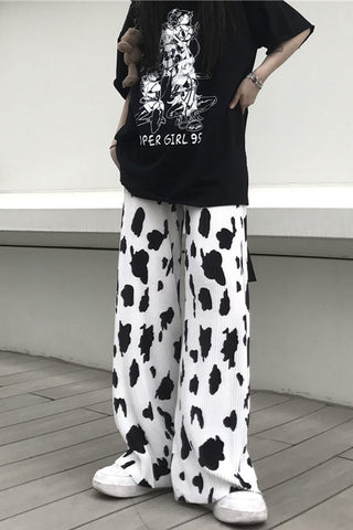 High Waist Milk Cow Pattern Long Pants