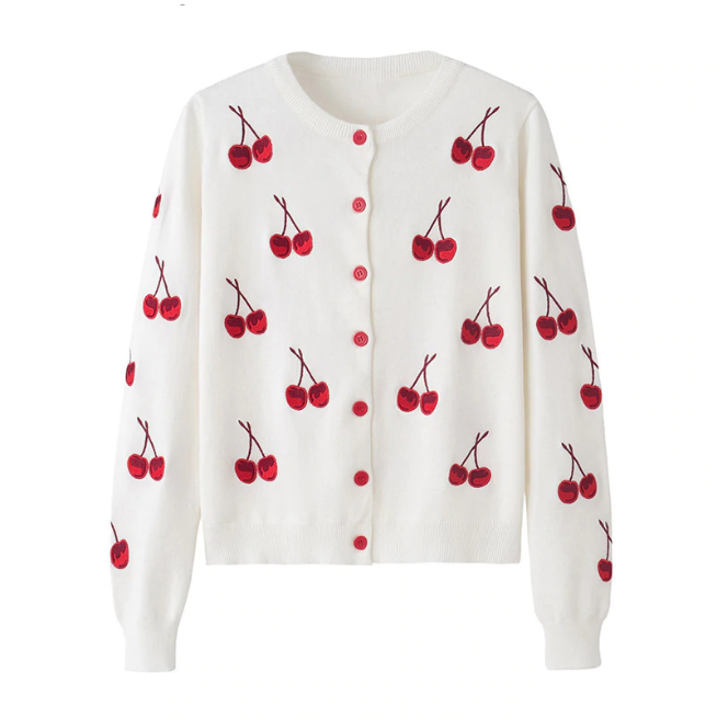 Cherry Printed Sweater Cardigan