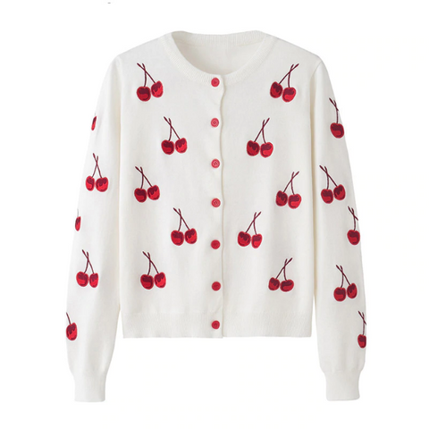 Cherry Printed Sweater Cardigan