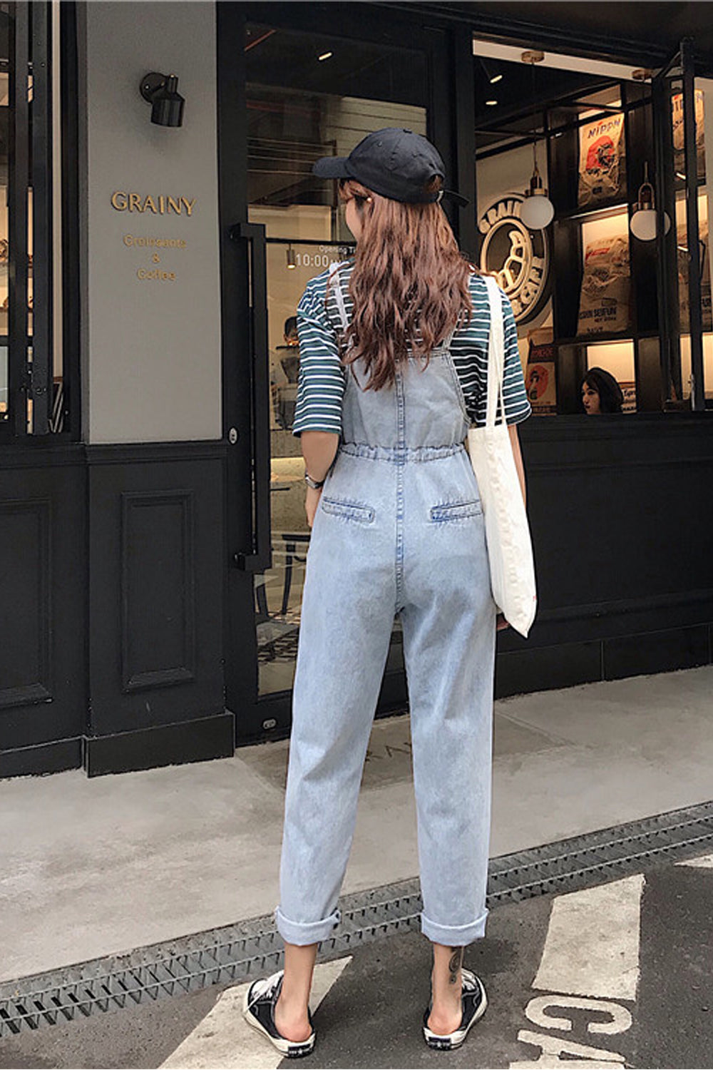 Knöchellanger, lässiger Jeans-Jumpsuit mit Taschen