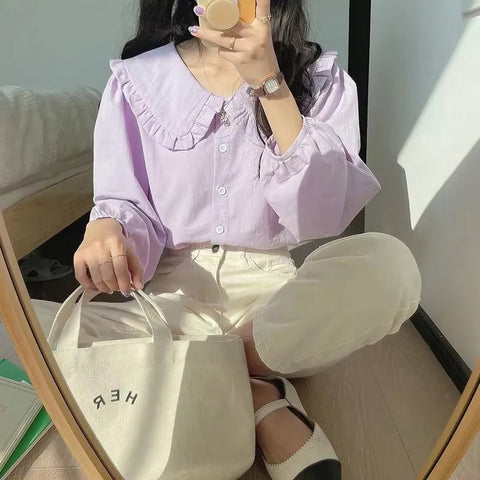 Long Sleeve Vintage Peter Pan Collar Blouse Shirt