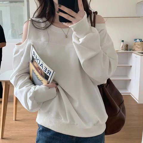 Long Sleeve O-Neck Off Shoulder Sweater