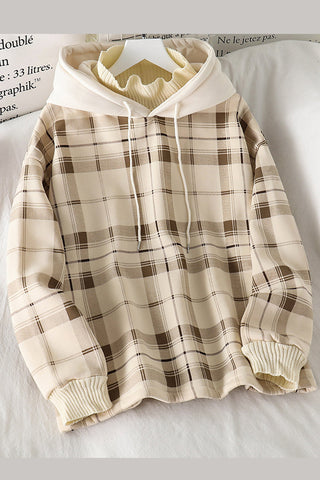 Loose Plaid Style Fleece Hoodie