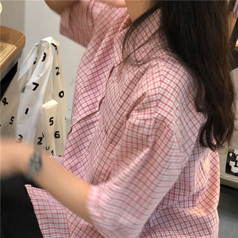 Small Plaid Cute Colors Blouse Shirt