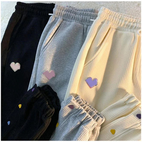 Colorful Heart Side Button Cute Jogging Sweatpants