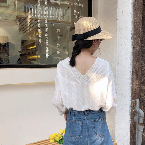 Summer Loose V-Neck Lace Tops