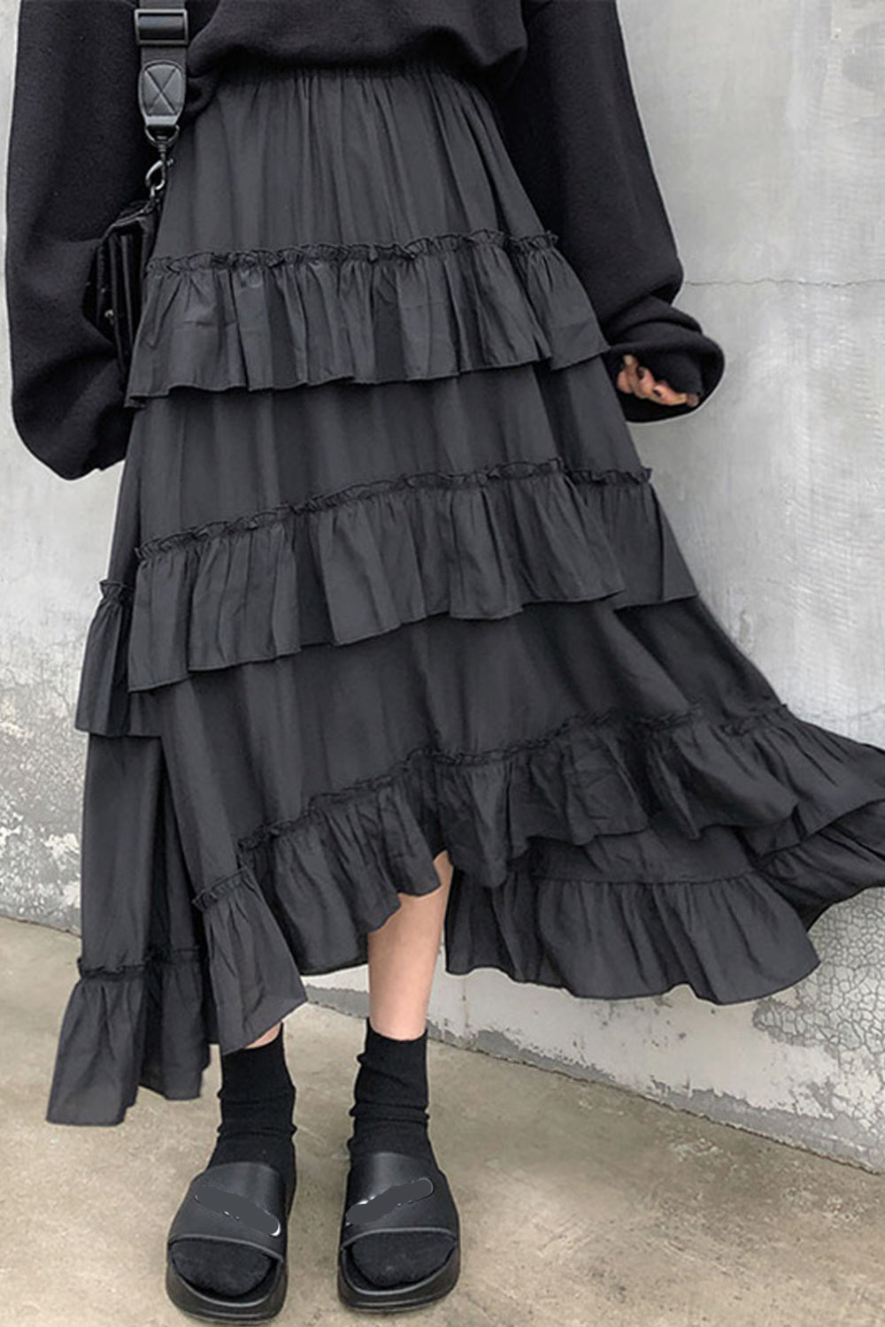 High Waist Long Ruffle Ruched Skirts