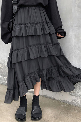 High Waist Long Ruffle Ruched Skirts