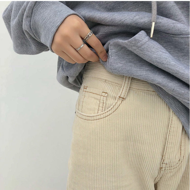 High Waist Sweet Color Corduroy Long Pants