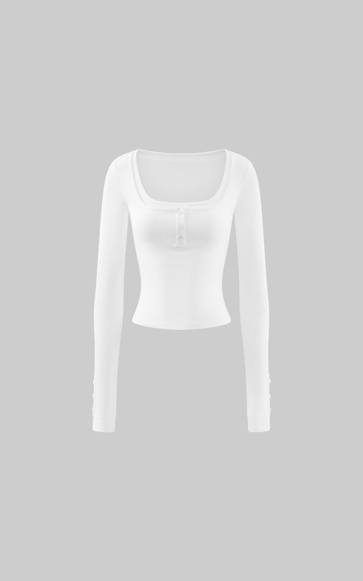 Layered Effect Long Sleeve Top Square Neck Button Detail Tee