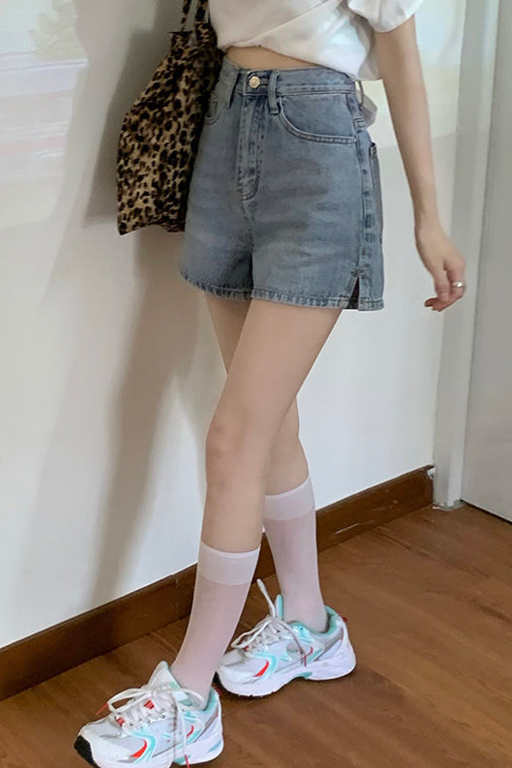 High Waist Side Split Shorts Jeans