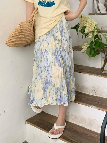 Flowers Painting Pattern Elegant Long Skirts