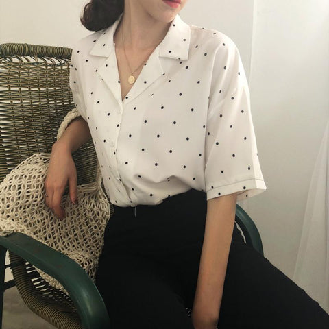 Chiffon Short Sleeve Polka Dot Shirt