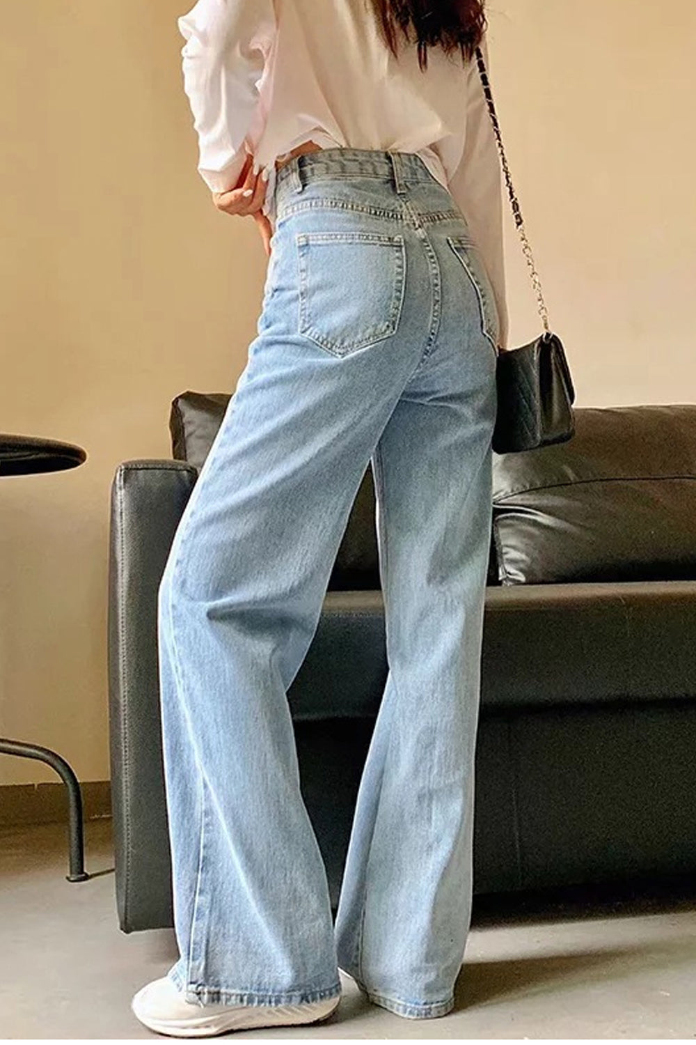 Lockere Retro-Jeans mit hoher Taille und weitem Bein 