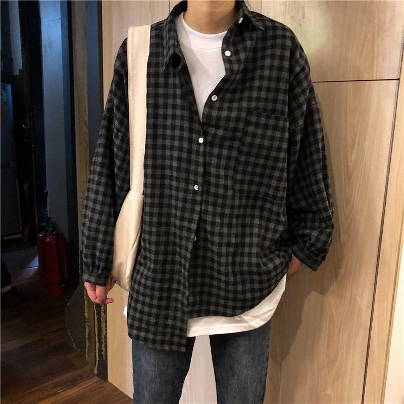 Retro Plaid Long Sleeve Loose Shirt