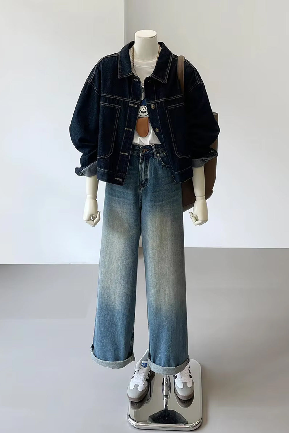 Long Sleeve Vintage Dark Blue Jeans Jacket