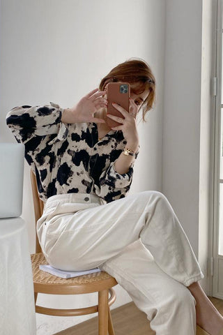 Milk Tie Dye Long Sleeve Blouse Shirt