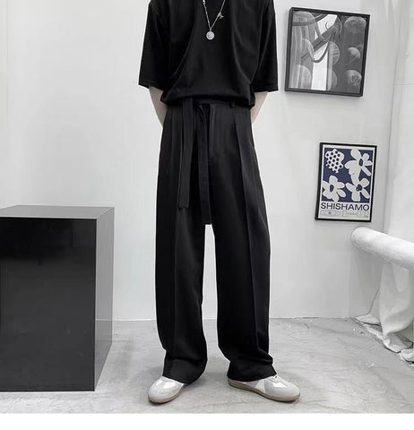 Belted Casual Loose Wide Leg Men Pants