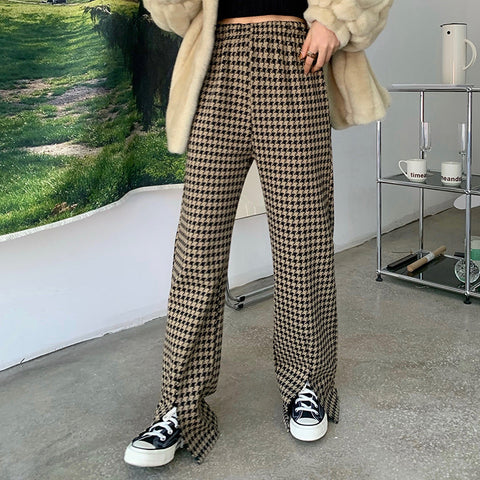 Vintage Plaid Split Pants