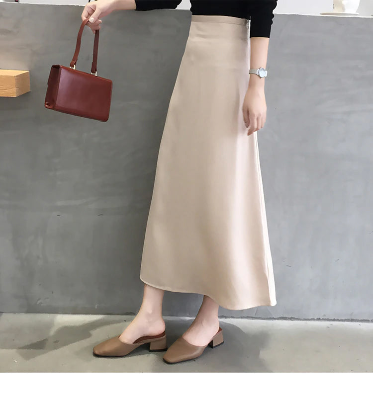 Solid Elegant Glossy Satin Skirt