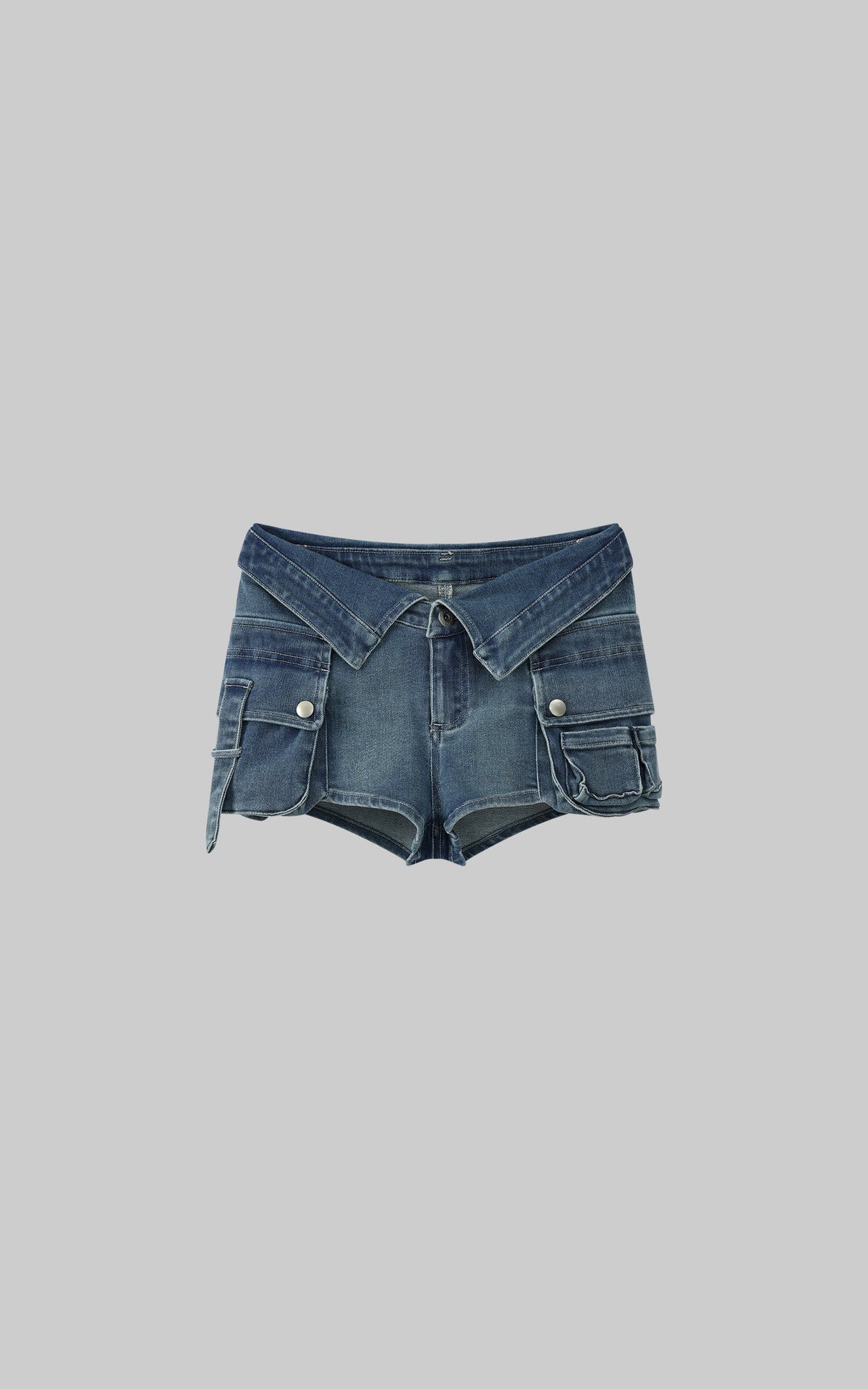 Collar-Waist Deconstructed Denim Shorts