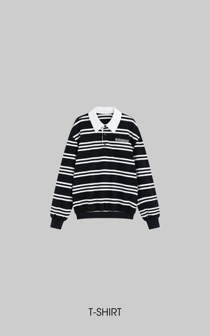 Black Striped Polo Knit T-Shirt