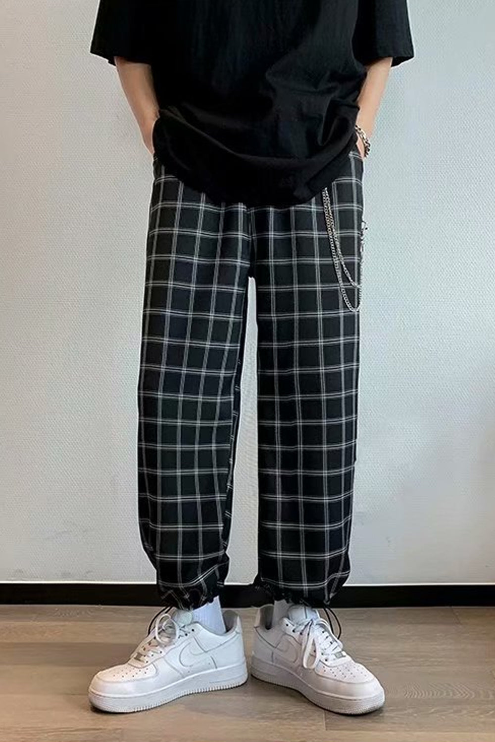 Pantalones holgados de cuadros estilo hip hop para hombre 