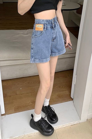 High Waist Retro Simple Denim Shorts Jeans