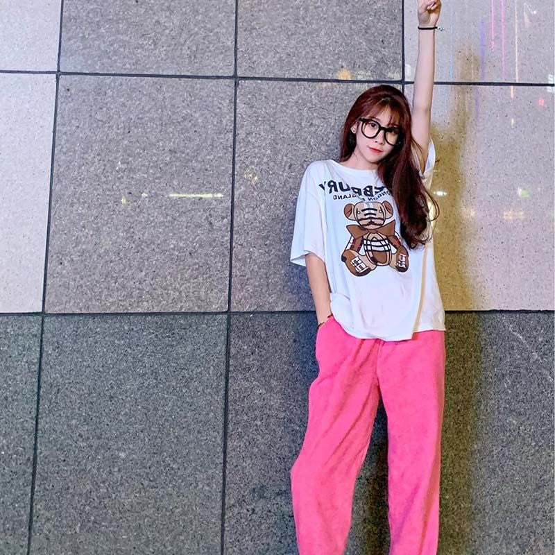 Elastic Waist Pink Corduroy Long Pants
