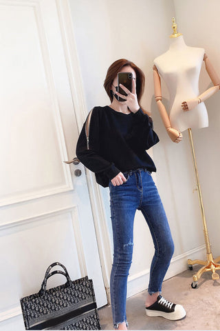 Stylish Zipper Hollow Out Loose Sweater