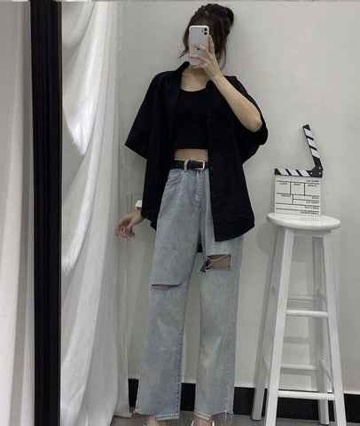Loose Short Sleeve Solid Blouse Shirt