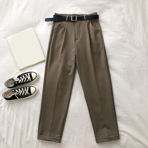 High Waist Elegant Straight Long Pants With Belt