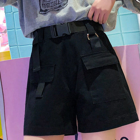 Belted Buckle Casual Basic Shorts