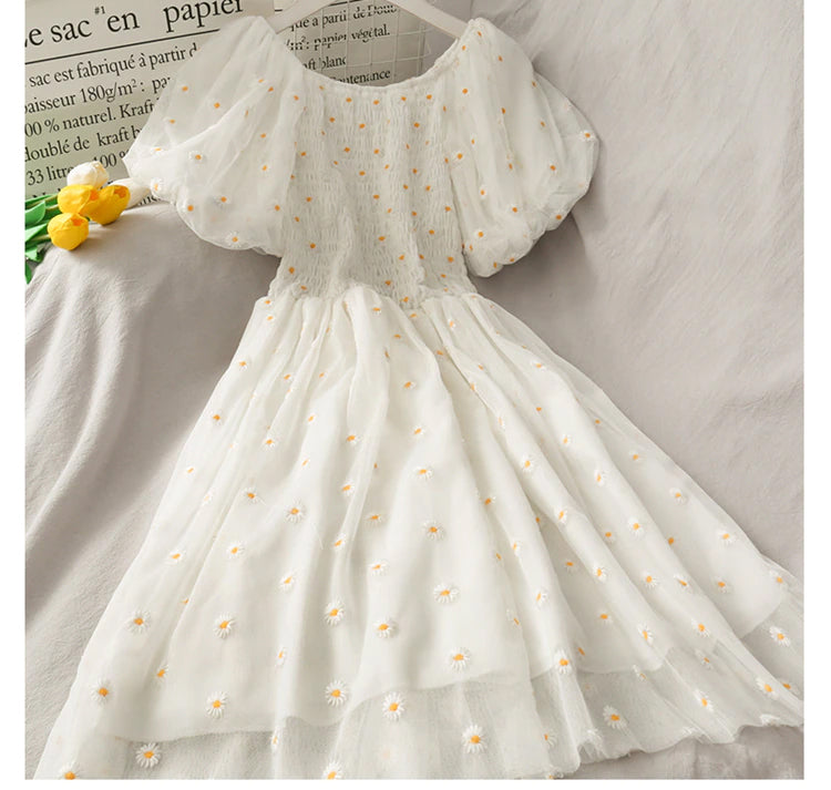 Ruffles Daisy Floral Pattern Sexy Dress