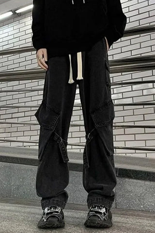 High Waist Hip Hop Multi Pockets Jeans Pants