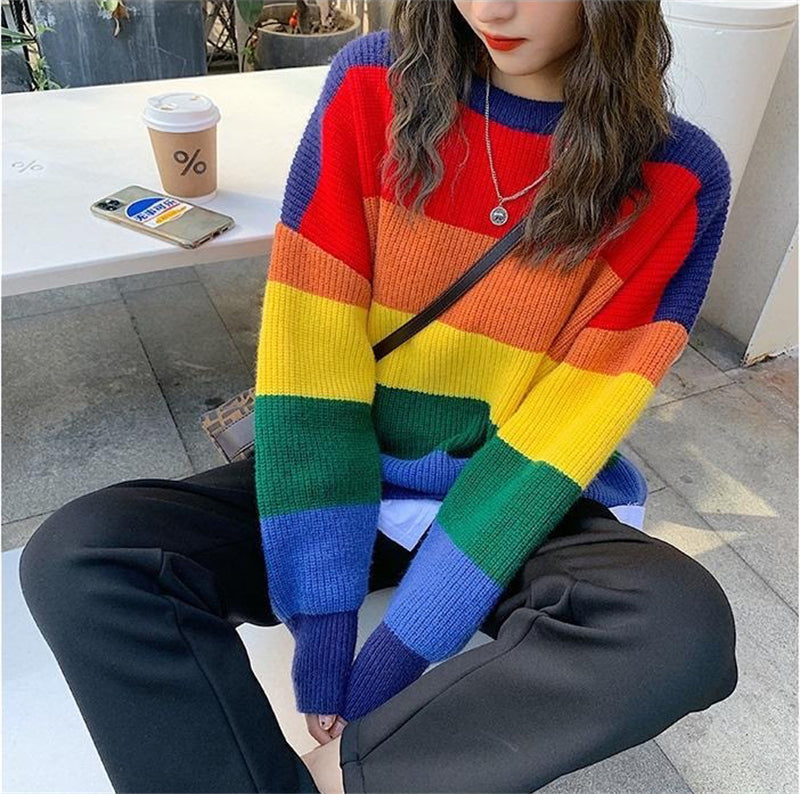 Loose Rainbow Warm Knitted Sweater
